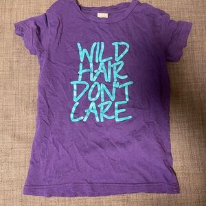 Purple Kids Shirt with Teal Print ‘Wild hair don’t car’